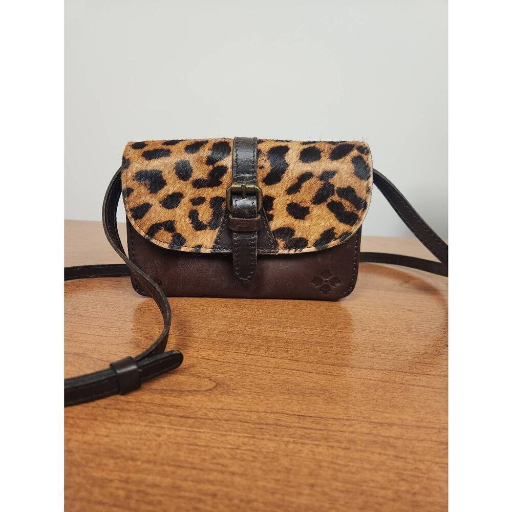 Patricia Nash Leopard Print Calf Hair Fur Brown Leather Crossbody Handbag Bag